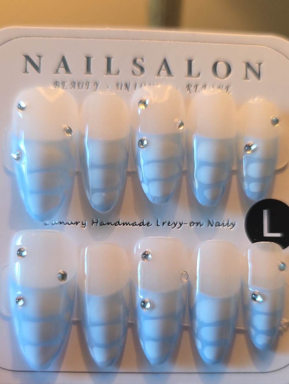 White & Blue Luxury Press-On Nails Size Large